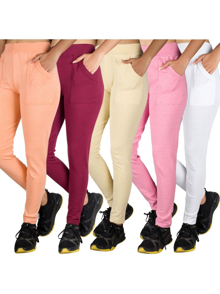     			KARARO JEGGINGS - Cotton Blend Skinny Fit Pink Women's Jeggings ( Pack of 5 )