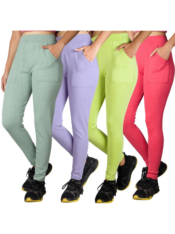     			KARARO JEGGINGS - Cotton Blend Skinny Fit Fluorescent Green Women's Jeggings ( Pack of 4 )