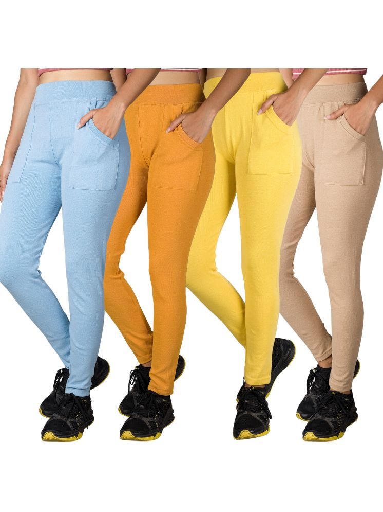     			KARARO JEGGINGS - Cotton Blend Skinny Fit Yellow Women's Jeggings ( Pack of 4 )