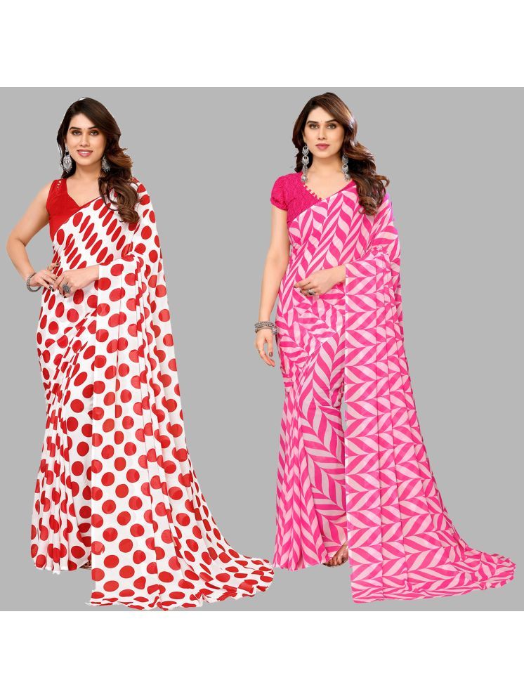     			Kashvi Sarees Georgette Printed Saree With Blouse Piece - Multicolour ( Pack of 2 )