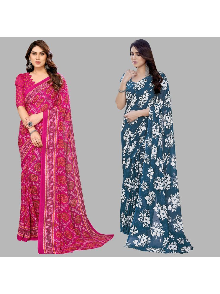     			Kashvi Sarees Georgette Printed Saree With Blouse Piece - Multicolour ( Pack of 2 )