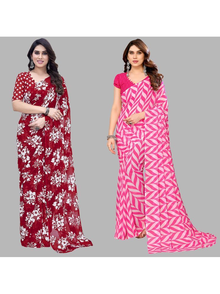     			Kashvi Sarees Georgette Printed Saree With Blouse Piece - Multicolour ( Pack of 2 )