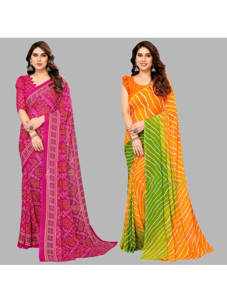     			Kashvi Sarees Georgette Printed Saree With Blouse Piece - Multicolour ( Pack of 2 )