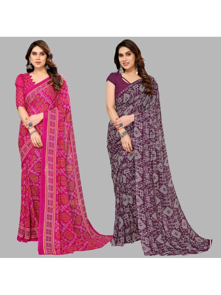     			Kashvi Sarees Georgette Printed Saree With Blouse Piece - Multicolour ( Pack of 2 )