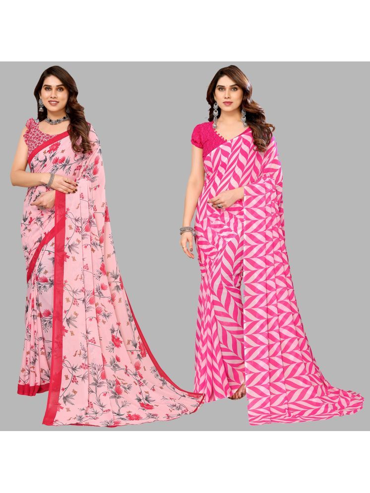     			Kashvi Sarees Georgette Printed Saree With Blouse Piece - Multicolour ( Pack of 2 )