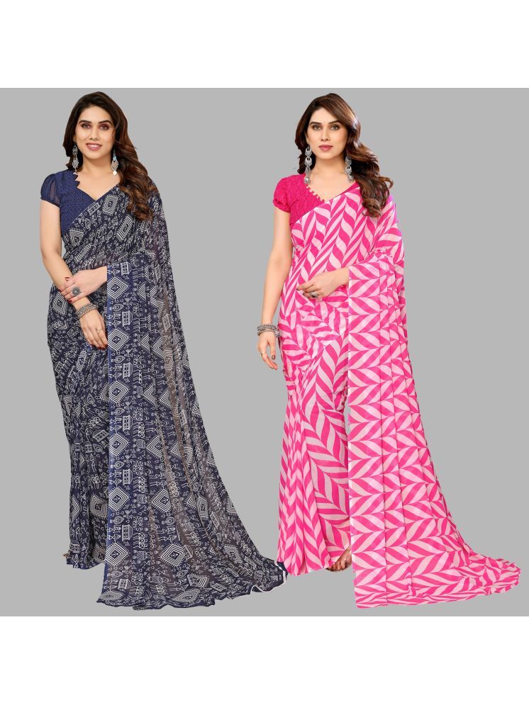     			Kashvi Sarees Georgette Printed Saree With Blouse Piece - Multicolour ( Pack of 2 )