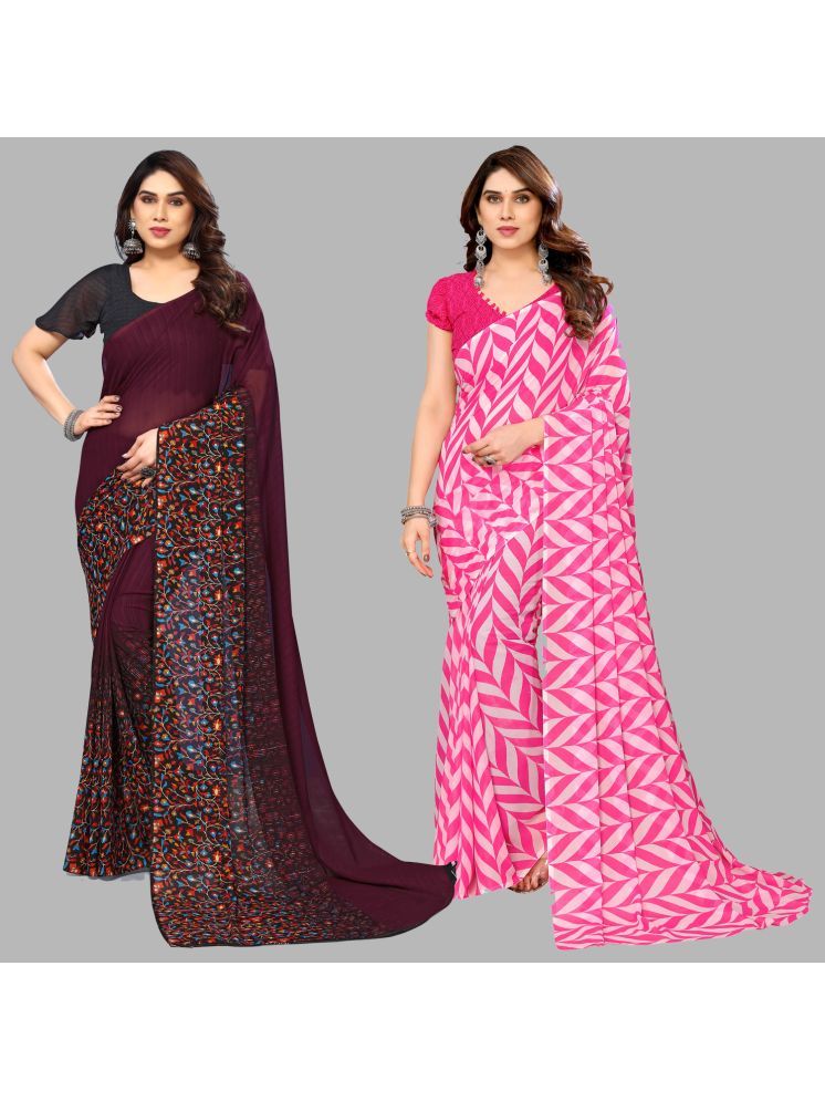     			Kashvi Sarees Georgette Printed Saree With Blouse Piece - Multicolour ( Pack of 2 )