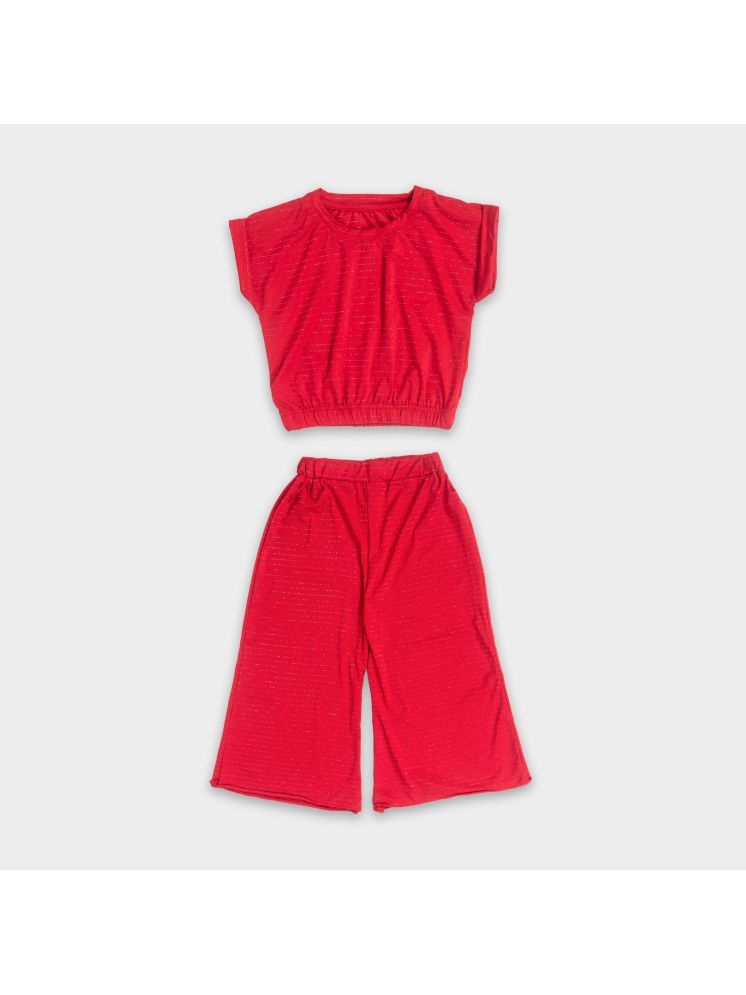     			Little Smart Red Lycra Girls Top With Palazzo ( Pack of 1 )