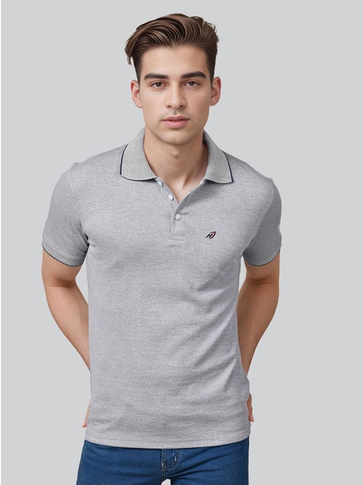     			Lux Nitro Pack of 1 Cotton Regular Fit Self Design Half Sleeves Men's Polo T Shirt ( Light Grey )