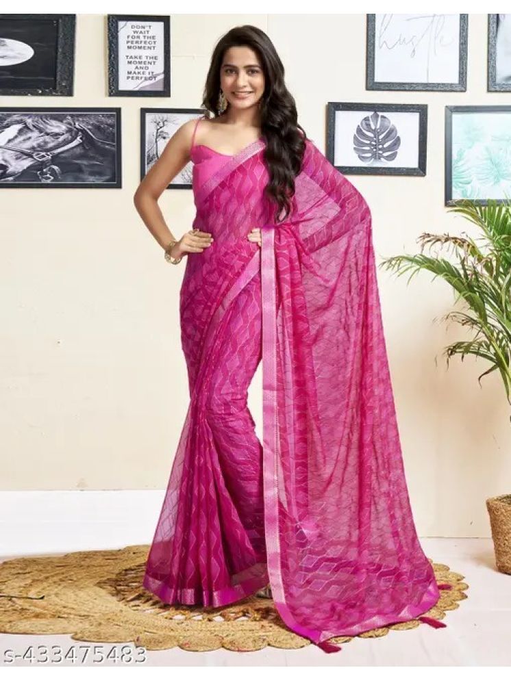     			Nandini Creation Chiffon Self Design Saree With Blouse Piece - Pink ( Pack of 1 )