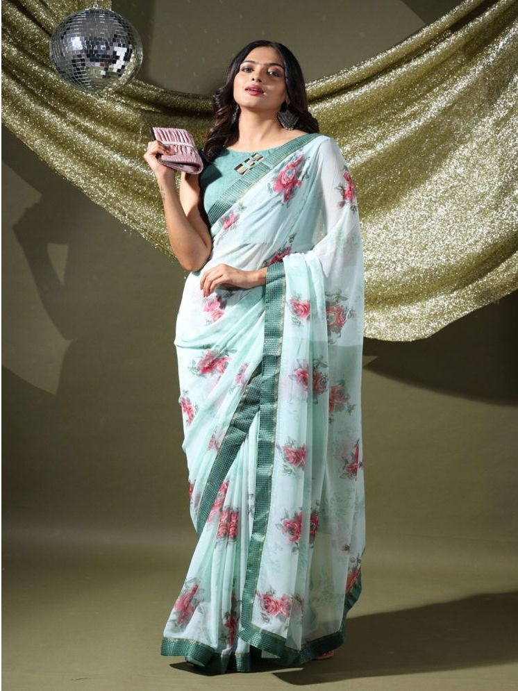     			PHORIA STYLE Chiffon Printed Saree With Blouse Piece - LightGreen ( Pack of 1 )