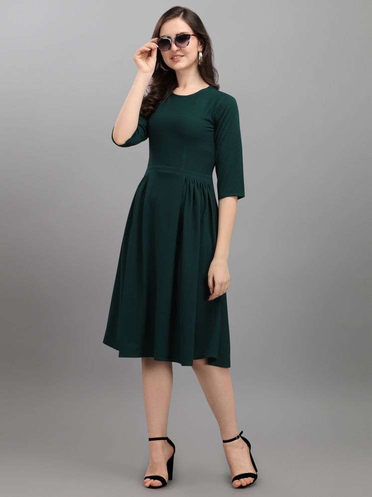     			PURVAJA Lycra Solid Knee Length Women's Fit & Flare Dress - Green ( Pack of 1 )