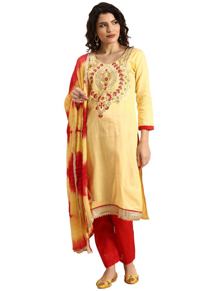     			Rajnandini Unstitched Cotton Embroidered Dress Material - Yellow ( Pack of 1 )