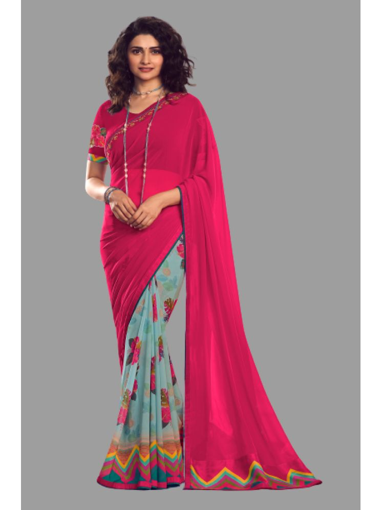     			Rangita Georgette Printed Saree With Blouse Piece - Pink ( Pack of 1 )