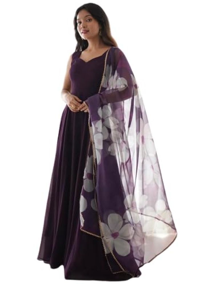     			SILK SUTRA Georgette Printed Ethnic Top With Salwar Women's Stitched Salwar Suit - Purple ( Pack of 1 )