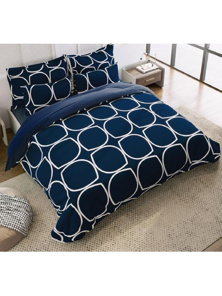     			SWIZIER Microfiber Abstract 1 Double with 2 Pillow Covers - Navy Blue