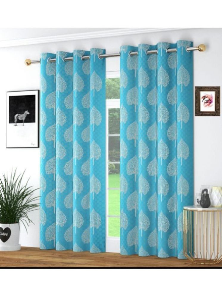     			THE LAILA Nature Room Darkening Ring Rod Curtain 5 ft ( Pack of 2 ) - Light Blue