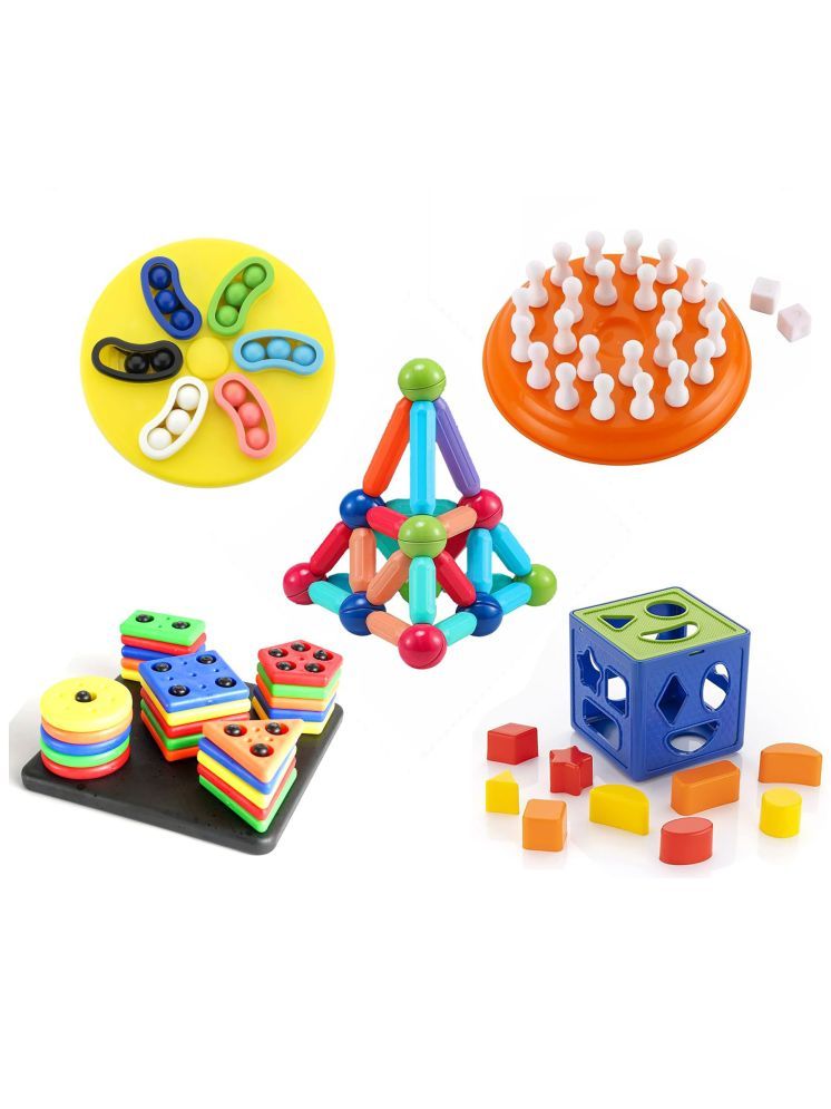     			TOY DEKHO Big Combo (32 pcs Magnetic Stick + Mind Game +  Magic Spin + Square Stacker + 9 pcs Cube) Baby Activity Toys For Boys Girls 3,4,5,6+ years