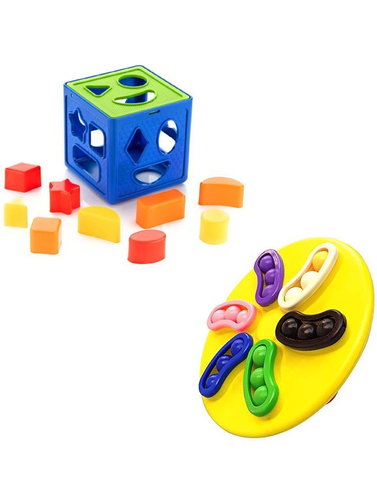     			TOY DEKHO Buy 1 Get 1 Combo (Plastic Shape Sorter Cube Block 9 Pcs Toy + Magic Spin Plastic Blocks Puzzle Games Toys) Multicolor Baby Activity Toys For Boys Girls 3,4,5,6+ years