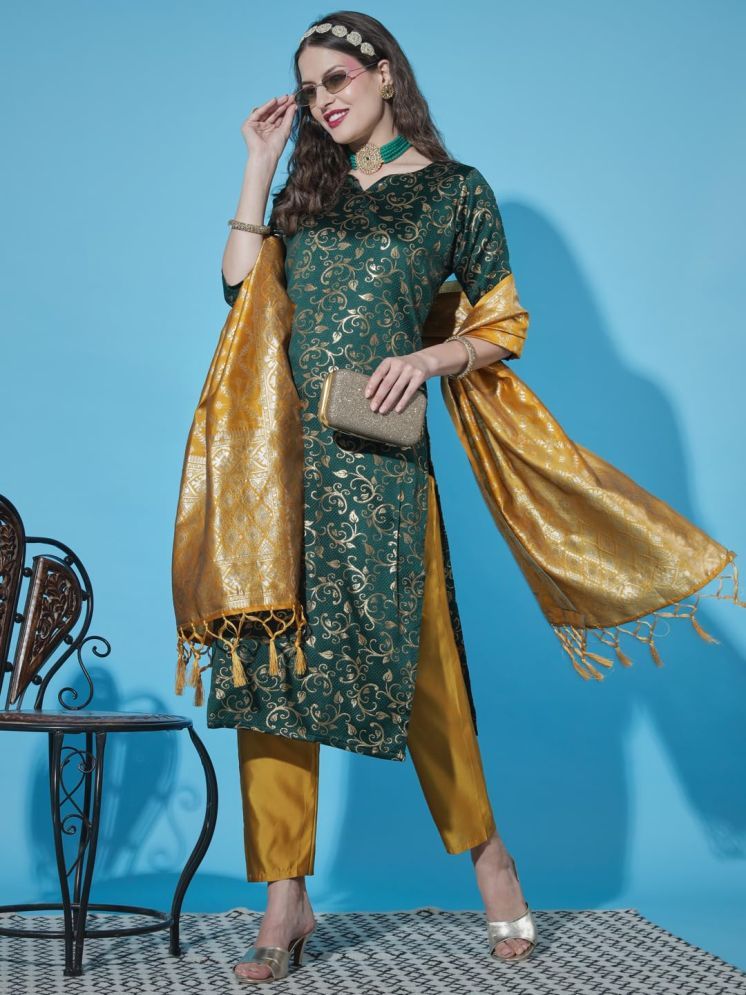     			VredeVogel Cotton Silk Embellished Kurti With Pants Women's Stitched Salwar Suit - Green ( Pack of 1 )