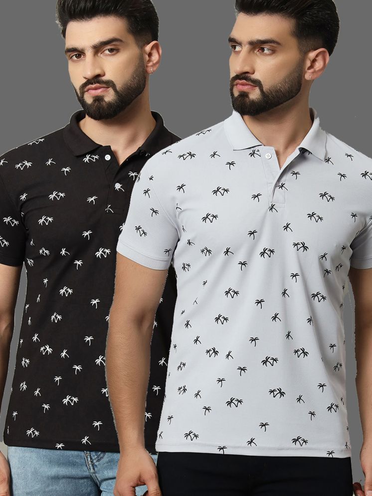     			connan Cotton Blend Regular Fit Printed Half Sleeves Men's Polo T Shirt - Black ( Pack of 2 )