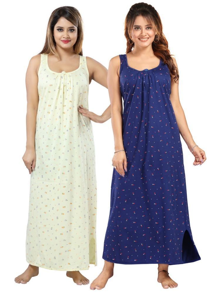     			INNER BEATS Multicolor Cotton Blend Women's Nightwear Nighty & Night Gowns ( Pack of 2 )