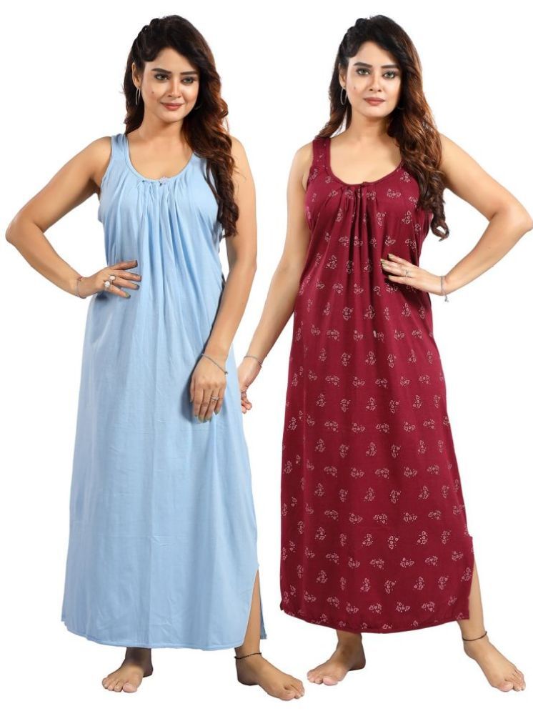     			INNER BEATS Multicolor Cotton Blend Women's Nightwear Nighty & Night Gowns ( Pack of 2 )