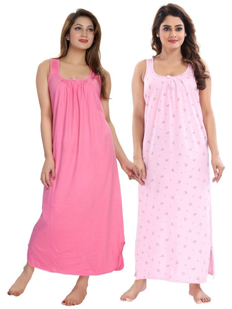     			INNER BEATS Multicolor Cotton Blend Women's Nightwear Night Dress ( Pack of 2 )