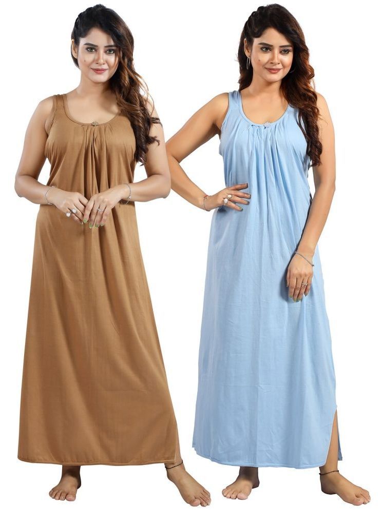     			INNER BEATS Multicolor Cotton Blend Women's Nightwear Nighty & Night Gowns ( Pack of 2 )