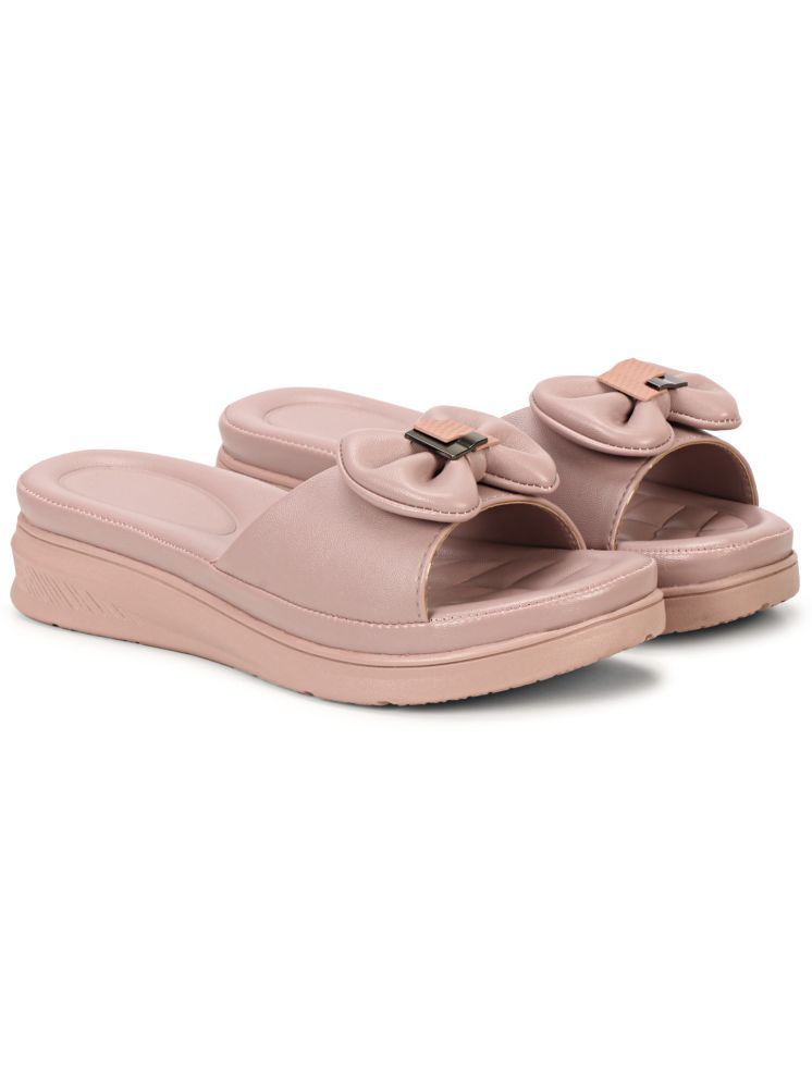     			Ishransh Peach Women's Slip On Heels