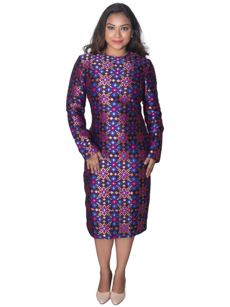     			Leean Patterns Polyester Blend Printed Midi Women's Shift Dress - Multicolor ( Pack of 1 )