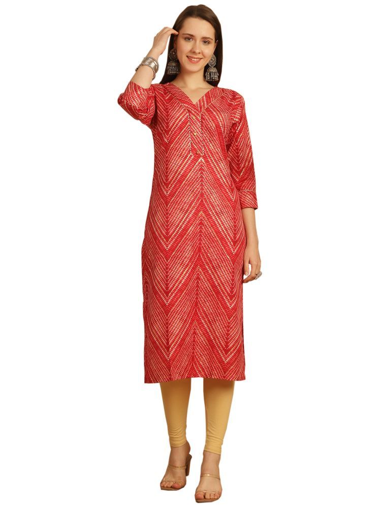     			Rajnandini Cotton Blend Embellished Straight Women's Kurti - Red ( Pack of 1 )