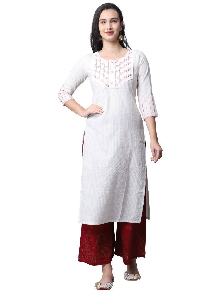     			Rajnandini Cotton Embroidered Straight Women's Kurti - Beige ( Pack of 1 )