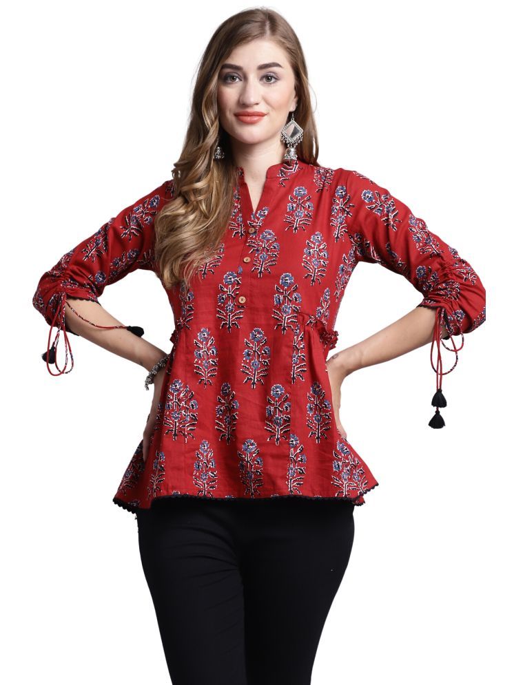     			Rajnandini Cotton Printed A-line Women's Kurti - Maroon ( Pack of 1 )