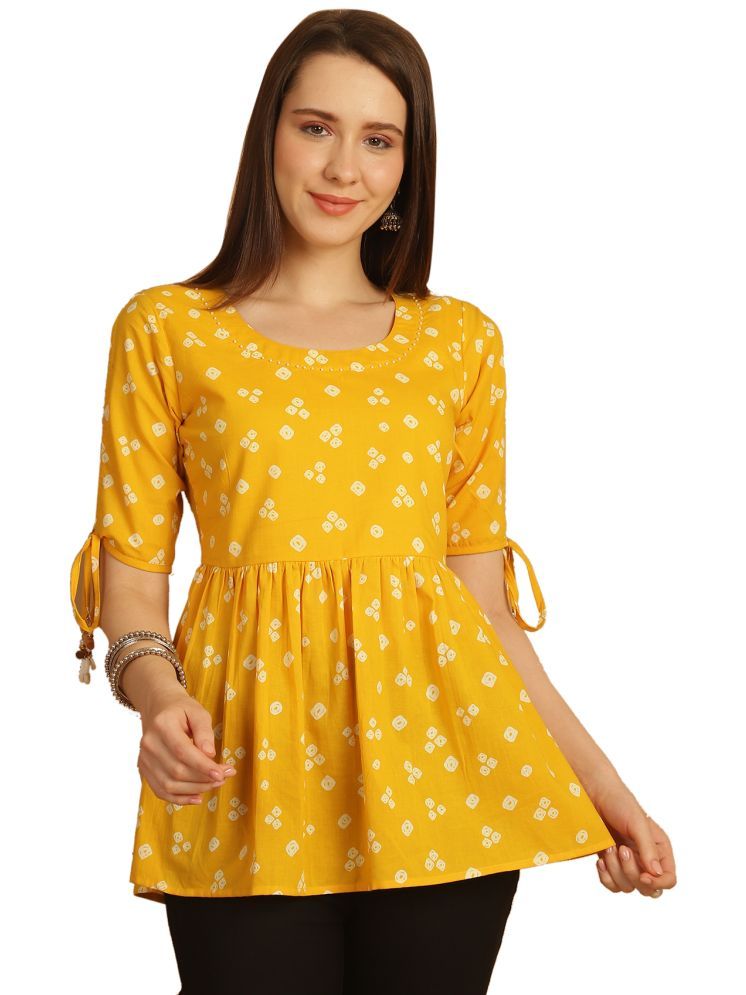     			Rajnandini Cotton Printed A-line Women's Kurti - Yellow ( Pack of 1 )