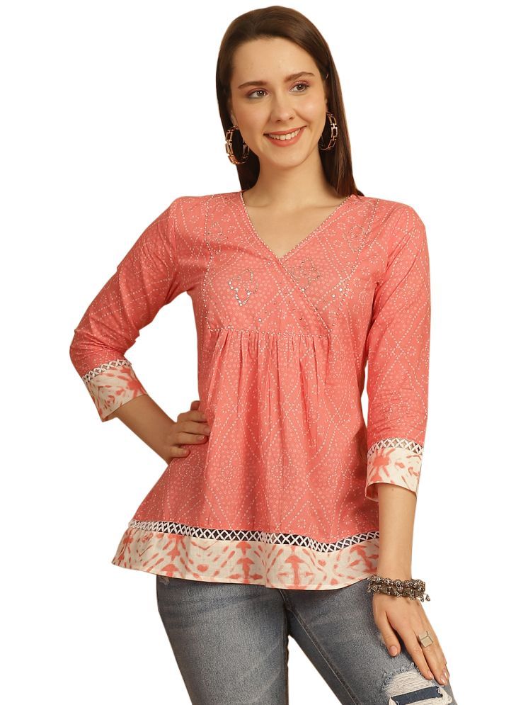     			Rajnandini Cotton Printed A-line Women's Kurti - Peach ( Pack of 1 )