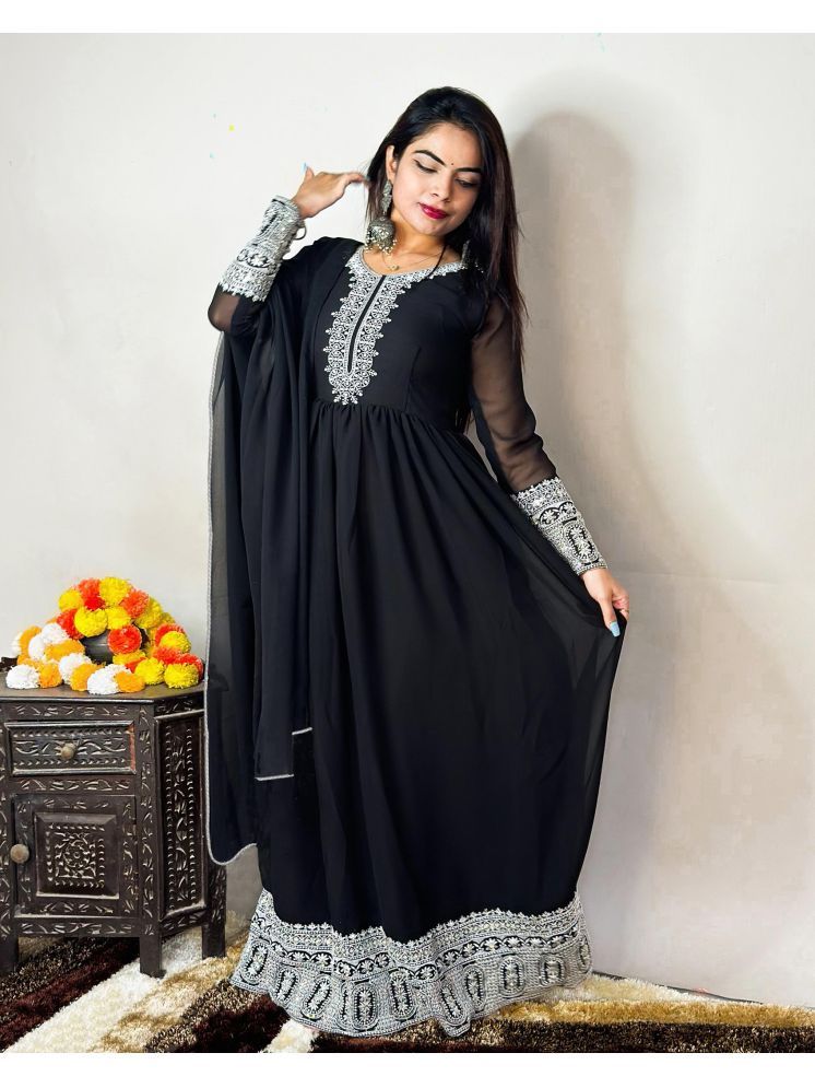     			Trijal Fab Black Anarkali Georgette Women's Stitched Ethnic Gown ( Pack of 1 )