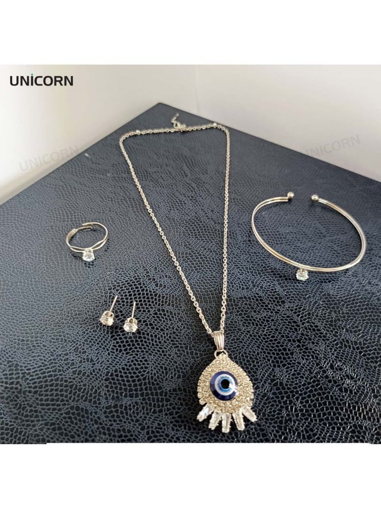     			Unicorn Silver Metal Necklace Set ( Pack of 1 )