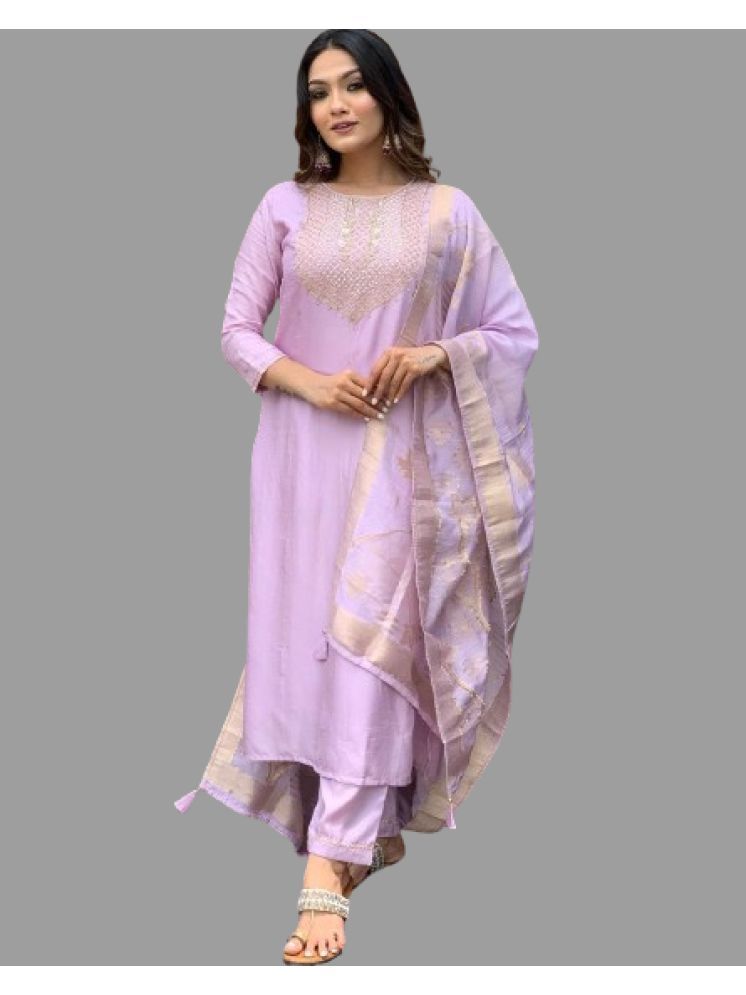     			VARNI VESH Cotton Silk Embroidered Kurti With Pants Women's Stitched Salwar Suit - Pink ( Pack of 1 )