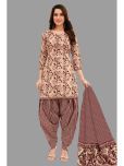 shree jeenmata collection Cotton Printed Kurti With Patiala Women's Stitched Salwar Suit - Brown ( Pack of 1 )