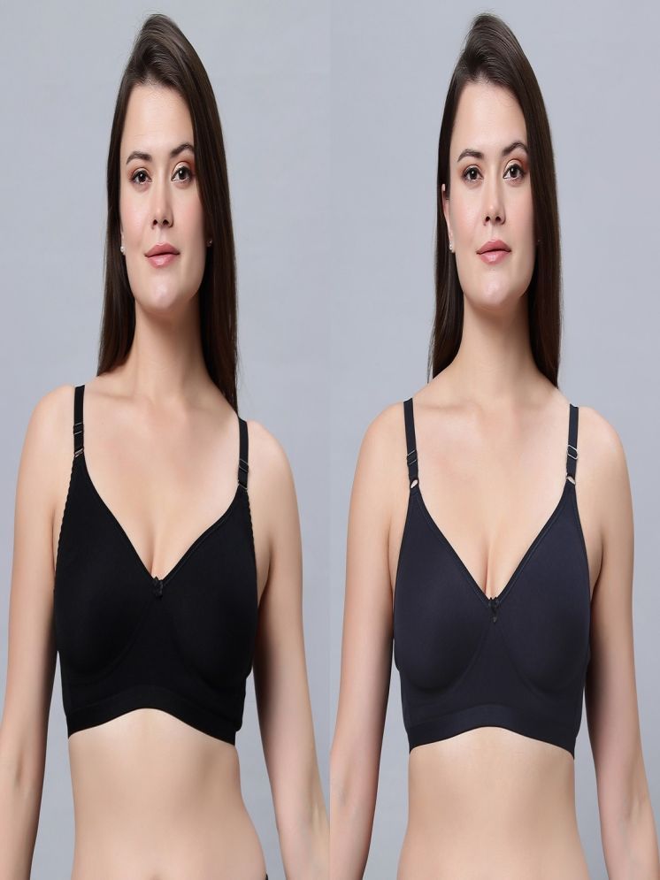     			IN CARE LINGERIE Pack of 2 Cotton Non Padded Women's Everyday Bra ( Multicolor ) SUHANA_NEVYBLUEBLACK_36C