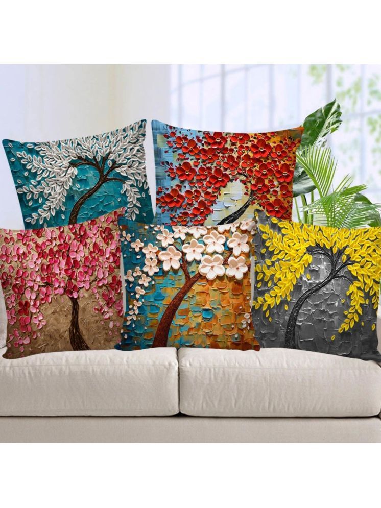     			Laphino Set of 5 Jute Floral Square Cushion Cover (40X40)cm - Multi