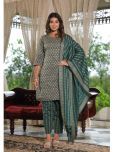 Juniper Cotton Printed Kurti With Pants Women's Stitched Salwar Suit - Green ( Pack of 1 )