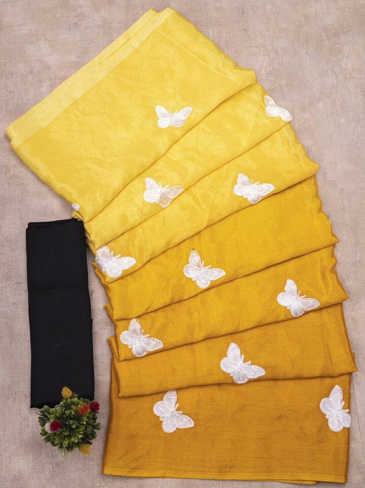     			Aika Chiffon Embroidered Saree With Blouse Piece - Yellow ( Pack of 1 )