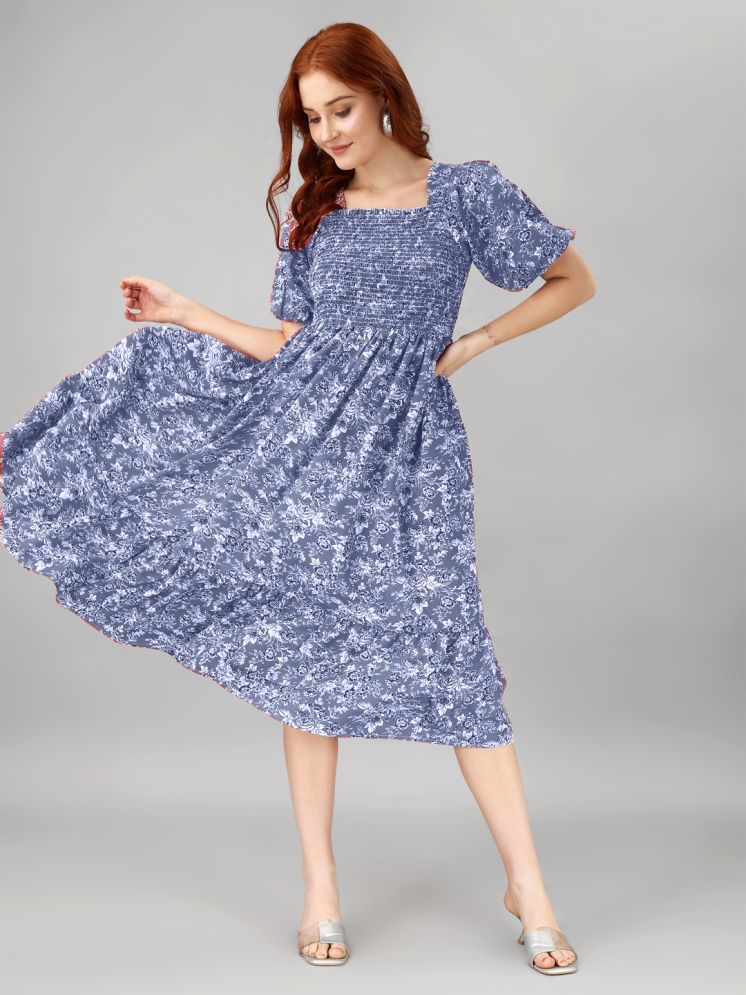     			Femvy Polyester Printed Midi Women's Fit & Flare Dress - Blue ( Pack of 1 )