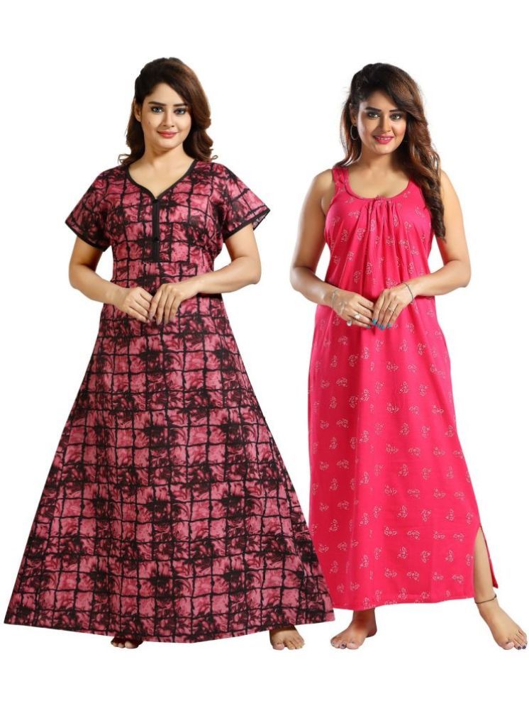     			INNER BEATS Multicolor Cotton Blend Women's Nightwear Nighty & Night Gowns ( Pack of 2 )