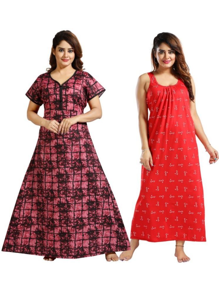     			INNER BEATS Multicolor Cotton Blend Women's Nightwear Nighty & Night Gowns ( Pack of 2 )