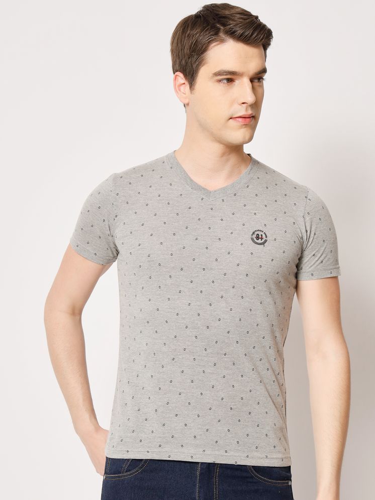     			TAB91 Cotton Blend Regular Fit Printed Half Sleeves Men's V-Neck T-Shirt - Grey ( Pack of 1 )