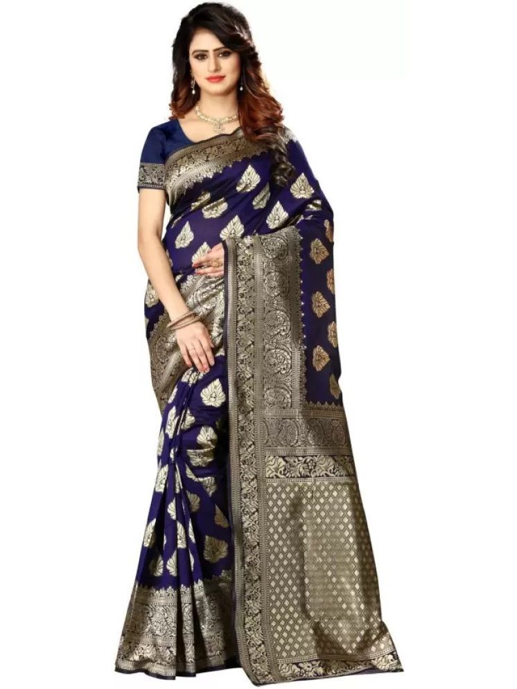     			Vkaran Art Silk Embellished Saree With Blouse Piece - Navy Blue ( Pack of 1 )