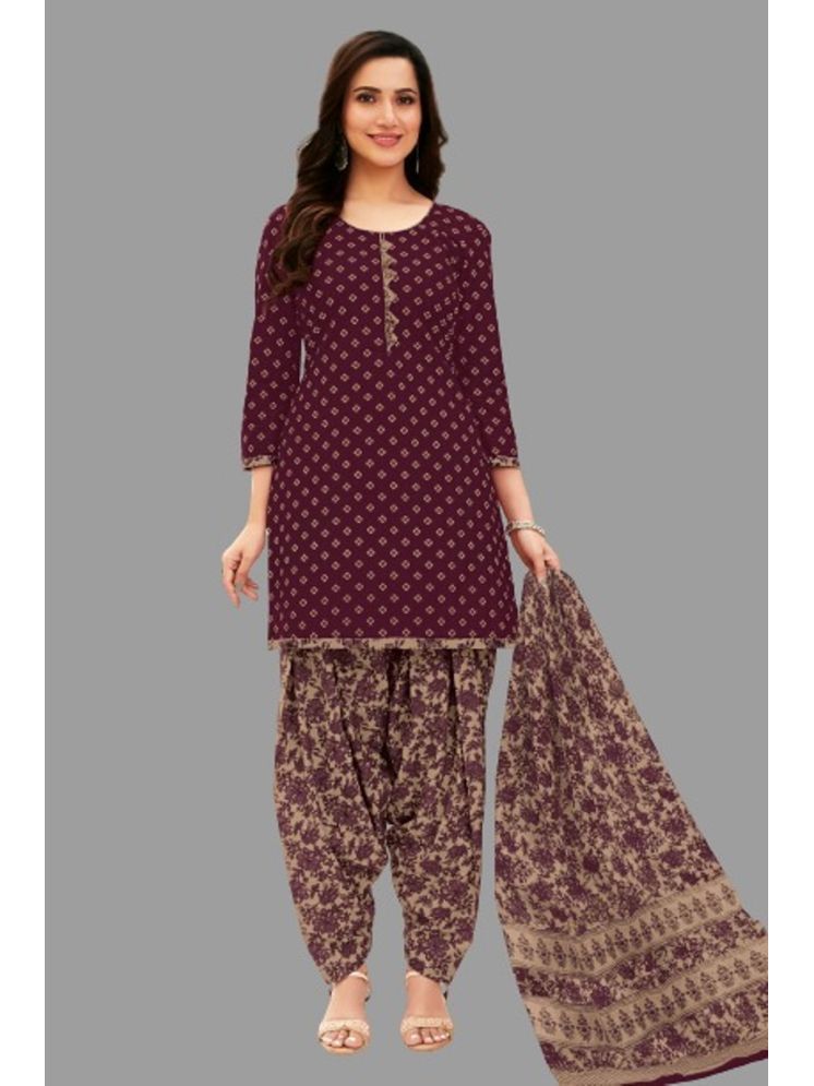     			shree jeenmata collection Cotton Printed Kurti With Patiala Women's Stitched Salwar Suit - Purple ( Pack of 1 )